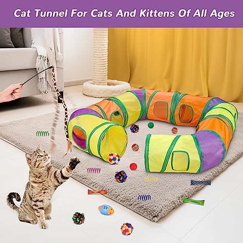 Retro Shaw Interactive Cat Toys for Indoor Cats Kitten,Relieve Bored,25PCS | 4PCS Collapsible Tunnels, Large, Safe and Durable, Kitten Game Hiding Spot Self-Play Chase Exercise
