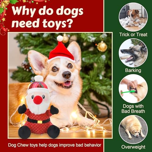 Newget Christmas Squeaky Dog Toys, Plush Dog Chew Toys with Crinkle Paper