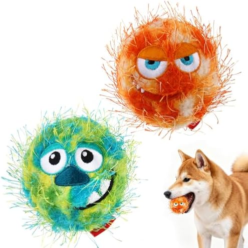 Gigwi Colorful Squeaky Plush Dog Tennis Balls, 3.5 Inch Fetch Toy, 2 Pack