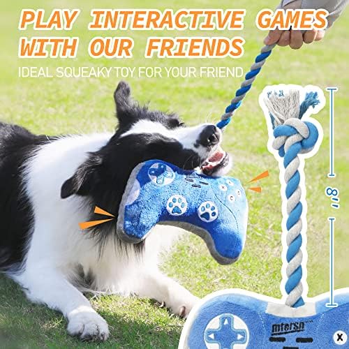 MTERSN Cute Squeaky Dog Toys with Game Controller Shape for Playtime, Blue