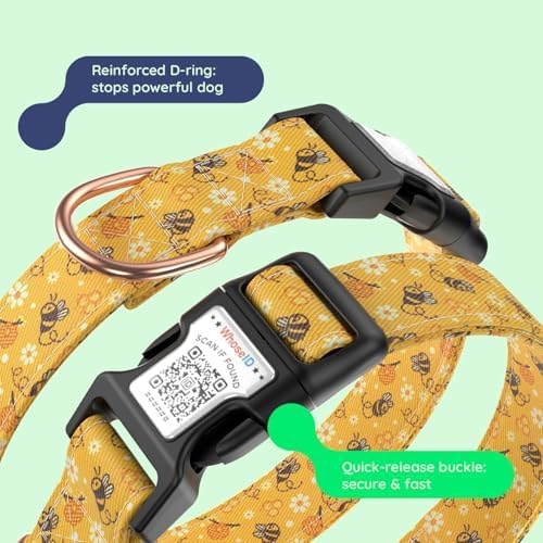 Airtag Dog Collar,with Waterproof airtag Holder，Original Stylish Cute Pattern Design.QR Code ID Buckle，Comfortable Soft Cotton for Small Medium Large Dogs