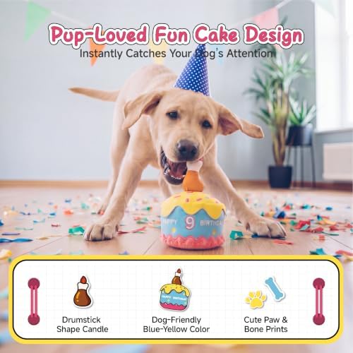 Dog Birthday Cake Toy, Larger Squeaky Plush Dog Birthday Party Decorations