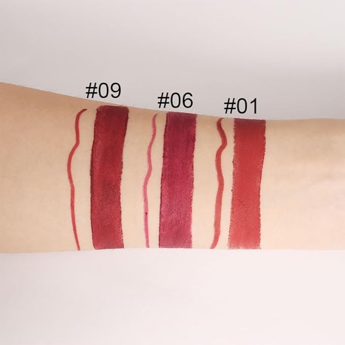 2-in-1 Dark Burgundy Wine Red Matte Lip Liner and Lipstick Set – Long Lasting 24H Waterproof Red Lip Stain, Smudge Proof Lip Pencil Kit, Lip Makeup for Women and Girls, 09 Combo lapiz de labios