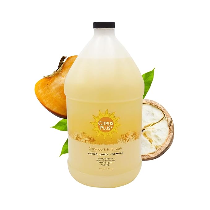 BoaVida Citrus Plus Elder Deodorizing Shampoo and Body Wash, Reduces 2-Nonenal Odor Made with Persimmon and Cupuacu Butter - With Leak-Proof Cap, 1 Gal