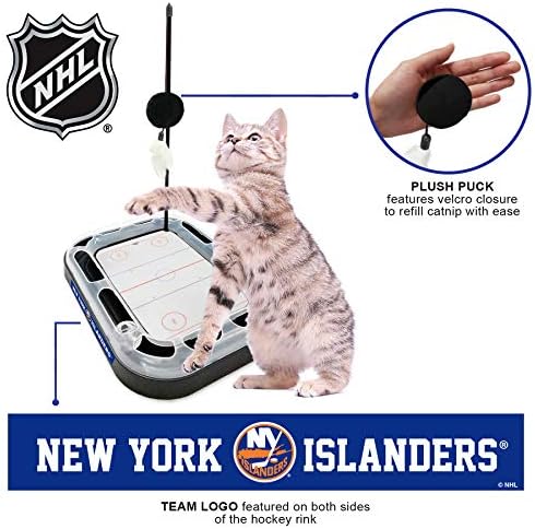 Pets First 5-in-1 NHL New York Islanders Hockey Field Cat Scratcher Toy with Interactive Cat Ball Bell