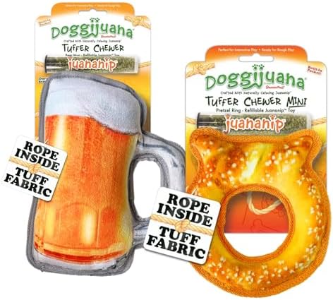 Doggijuana Mini P & Beer Bundle | Squeaky Refillable Plush Toy, 2 Pack