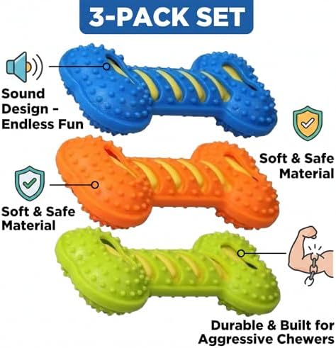 Shudyear Dog Chew Bone Toy, Interactive Chew Toy for Dental Fun, Dog Squeaky Toys for Aggressive Chewers,Small,Medium, Large Dogs