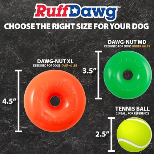 Ruff Dawg Dawg-Nut XL 4.5” Yellow – Heavy-Duty Solid Rubber Donut Dog Chew Toy for Dogs 40 lbs & Up – Floats & Bounces – Made in USA