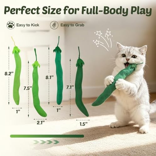 CiyvoLyeen Plush Green Bean Catnip Toys for Indoor Cats 4 Pack