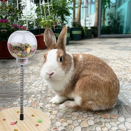 FlidRunest Rabbit Foraging Ball with Wooden Base, Interactive Slow Feed Treat Ball Release Puzzle Toy for Rabbit, Feeder Boredom Busting Fun Maintain Your Bunny Entertained
