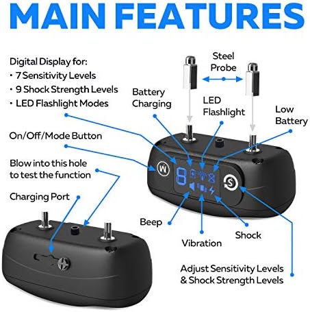 [Newest 2019] Dog Anti Bark Collar with Upgraded Smart Chip Stop Anti-Barking Modes - Sound/Vibration/Shock/LED Flashing Light - Rechargeable/Rainproof/Reflective for Small, Medium, Large Dogs