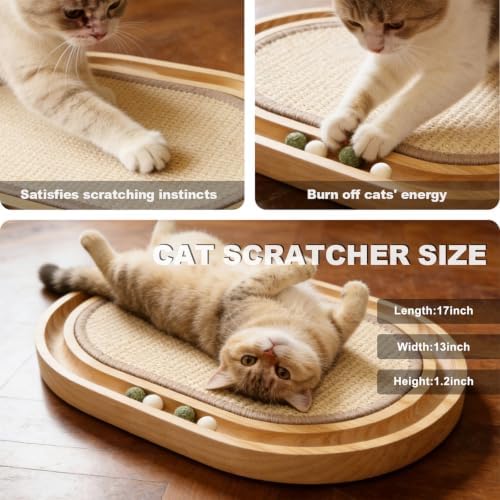 Sisal Cat Scratcher Toy, Natu sisal cat Scratching pad, Ball Track Wooden Interactive Cat Toy Ball, Catnip Ball, for Cats Chasing, Hunting, Mental Physical Exercise Puzzle