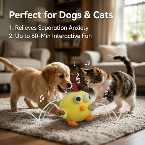 Interactive Talking Dog Toy with Voice Recording & Singing, Cute Chicken Plush Moving Bouncing Pet Toy, USB-C Rechargeable Soft Dog Toy for Dogs & Cats