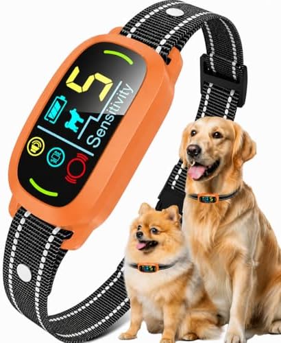 Bark Collar for Small Medium Large Dogs with 5 Training Modes, Orange | AI Bark Recognition, Effective Anti Barking Device with 5 Sensitivity Levels, Rechargeable IP67 Waterproof Anti Bark Collar