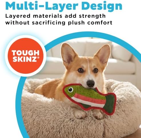 Outward Hound Tough Skinz Dog Toy with Jumbo Squeaker, Trout, 9.5"
