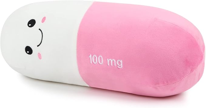 Sexysamba Pill Pillow Neck Roll Pillow Cute Preppy Room Decor Chill Pillows with Washable Cover, Funny Aesthetic Trendy Gift Throw Pillows for College Dorm Teenager Y2K Teacher Doctor Nurse (Pink, M)