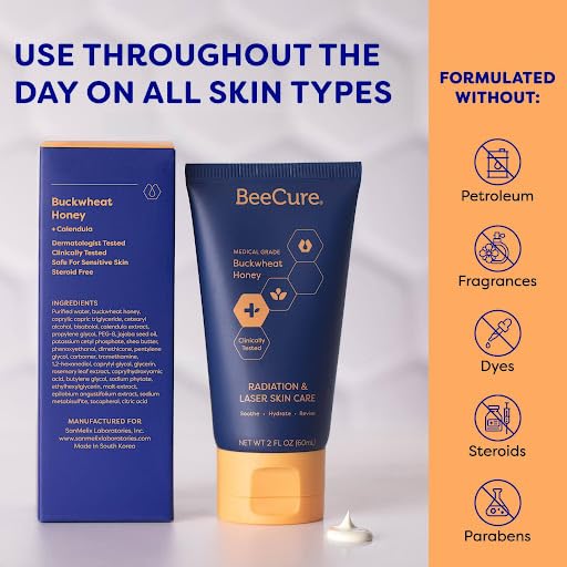 Radiation & Laser Skin Care Cream - Calendula Cream and Natural Buckwheat Honey Hydrating Skin Moisturizer to Soothe and Calm Skin After Sunburn or Skin Redness for Sensitive Skin - 2 fl oz