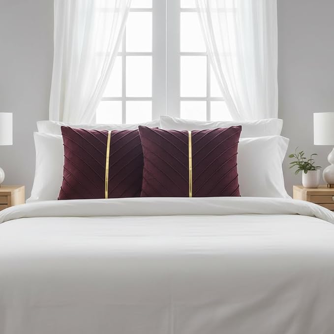 Velvet Throw Pillow Covers 22x22 inch Pack of 2 Gold Decor Burgundy | Soft Solid Pillow Covers,Modern Luxury Home Decor,for Couch Chair Sofa Bedroom Livingroom,Hidden Zipper,Ideal Gift,Easy Care