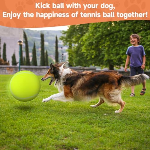 QDAN Giant Large Tennis Ball for Dogs: 9.5" Premium Balls for Dog for Outdoor Play Chasing, Big Tennis Ball Dogs Toy, Tennis Ball for Small Medium Large Dogs, Pet Ball Birthday, Yellow