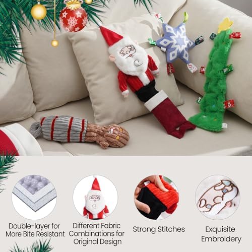 Nocciola 4 Pack Christmas Dog Toys, Interactive Crinkle Dog Squeaky Toys, Plush Dog Toys for Christmas, Christmas Toys for Puppy Small Medium Large Dogs & Aggressive Chewers