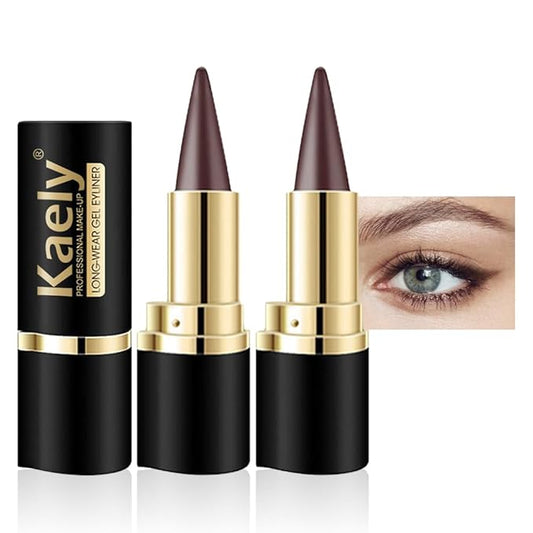 2Pcs Brown Gel Eyeliner Pencil Set,Natural Cream Eye Liner Waterproof Smudge Proof,Cat Eye Black Smokey Eyeshadow Palette Stick Crayon,Goth Halloween Makeup,delineador de ojos contra el agua