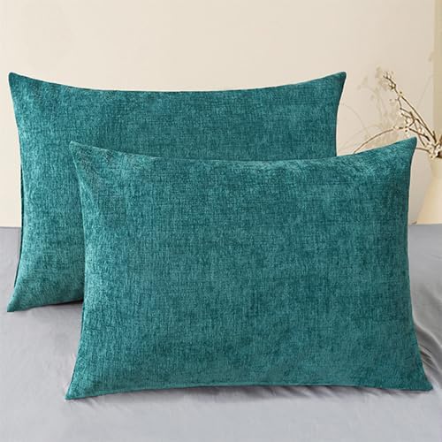 CaliTime Decorative Standard Throw Pillow Covers 26 X 20 Inches Teal | Pack of 2, Cozy Chenille Cushion Cases for Sofa Bed Living Room Farmhouse Home
