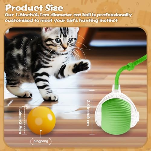Interactive Cat Ball Toys for Indoor Cats, Upgraded Automatic Cat Toys for Bored Indoor Adult Kitty, Peppy Pet Ball for Cats, 360°Smart Rolling Kitty Balls Toy (Green)