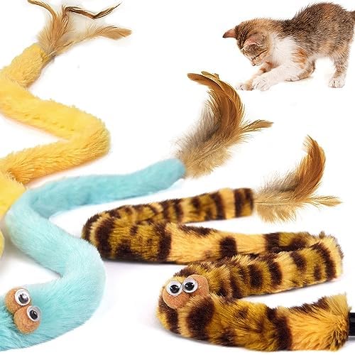 Cat Toys for Indoor Toys,Rainbow Cat Wand Toys,Feather Flips Plush Ball Cat Toys,Interactive Feather Toy for Teaser Play and Chase Exercise with Kitten 3 Pack (Pack 3)