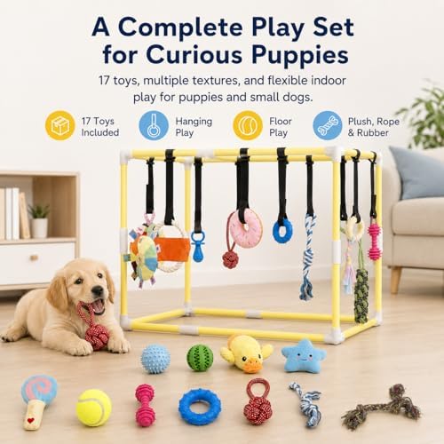 Puppy Play Gym with 17 Hanging Toys, Dog Enrichment Jungle Gym