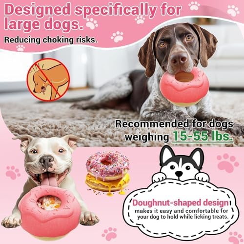 Dog Toys for Aggressive Chewers, Dog Enrichment Toys, Anxiety Relief for Dogs Toy, Indestructible Frozen Treat Toy National Pet Day Gifts for Large Dogs Peanut Butter Reduces Anxiety, Donut
