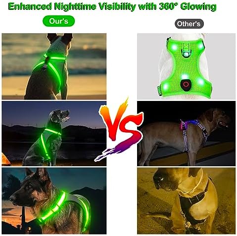Visinite LED Dog Harness, USB Rechargeable Light Up Dog Vest, 2 Illuminate Modes Glow in The Dark Dog Harness, Adjustable Lighted Pet Harness Light for Night Walking Safety (Green, XL)