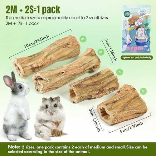 Abizoo Rabbit chew Toys for Bunnies,4 Pcs Natural Papaya Wood Chew Sticks Bunny Chews for Teeth Chinchilla Guinea Pig Hamster Gerbil Degu Small Animals to Keep Busy Molar Treats Toys