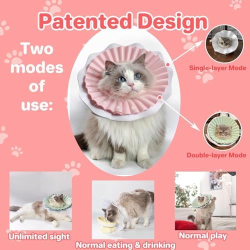 2 Pieces Soft Cat Cone Collar– Adjustable Lightweight Recovery E-Collar to Stop Licking, Scratching & Biting After Surgery, Comfortable Wound Healing Cone Alternative (Pink, M)