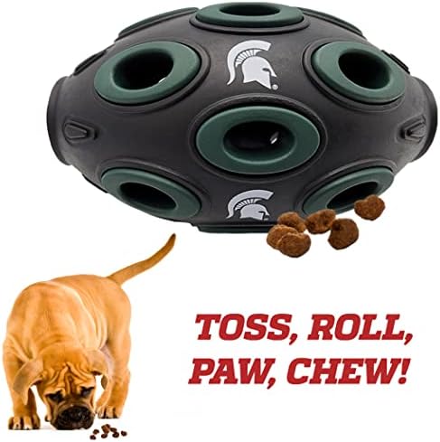 NCAA Michigan State Spartans Football Treat Dispensing Toy for Dogs and Cats, Rubber Ball Dog Toy, Interactive Fun Dog Treat Toy, Natural Rubber Dog Feeding Toy