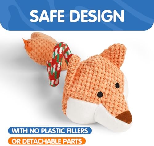 Squeaky Dog Rope Toys 2 Pack, Interactive Dog & Fox Design Plush Tug of War Toys with Dual Squeaker, Durable Cotton Chew Toys for Small Medium Dogs, Teething & Boredom Relief