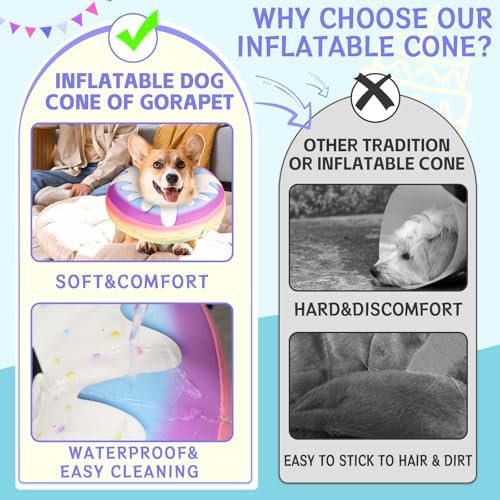 Inflatable Dog Cone Collar Alternative After Surgery, Donut Soft Neck Cone for Husky Border Collie Large Dogs, etc, Protective Comfortable E Collar Recovery Cone Not Block Vision