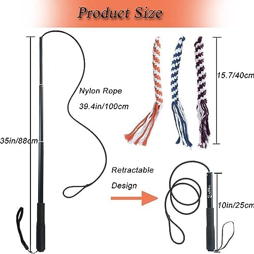 Flirt Pole for Dogs, Interactive Dog Toys for Dog Chase and Tug of War, Dog Teaser Wand with 3 Fleece Rope Chew Toy, Pet Flirt Stick Pole for Small Medium Large Dogs Training Exercise