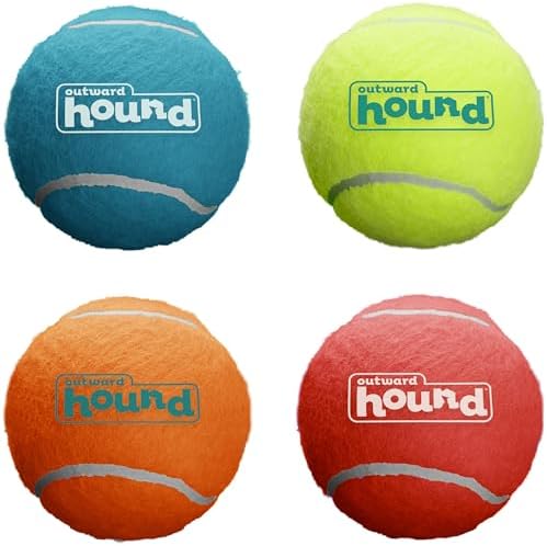 Outward Hound Squeaker Ballz Tennis Ball Dog Toy, Medium, 2.5", 4‑Pack | Squeaks & Bounces, Bright Colors, Interactive Fetch & Training, Indoor Outdoor, Moderate Chewers, Medium Dogs (Under 50 lbs)