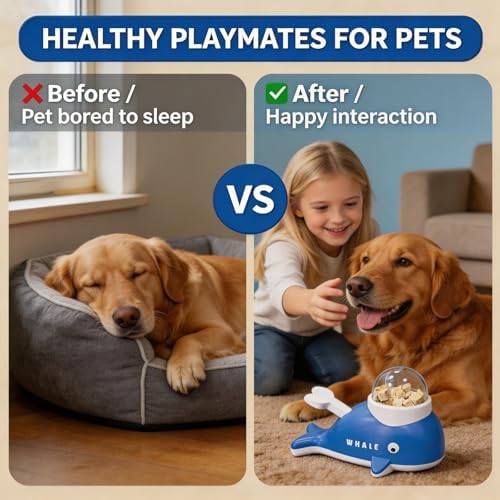 Treat Toys for Dogs, Interactive Puzzle Games Whale Shaped, Cognitive Dog Toys Food Dispenser, for Cat Kitten Puppy Aggressive Chewers, Pet Indoor Training Boredom Exercise