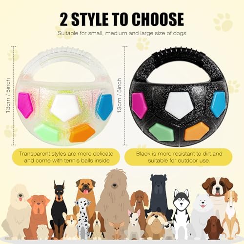 Dog Toy Ball with Handle, Toss and Fetch Play, Interactive Ball for Dogs Playing, Squeaky Floating (Transparent)