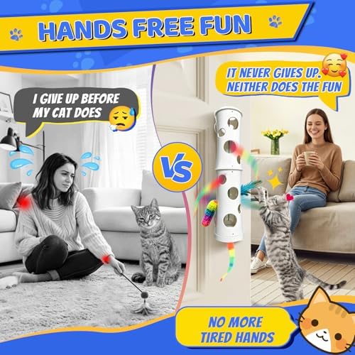 Cat Toys Interactive for Indoor Cats, Mounted Feather Automatic Enrichment Cat Toy with Speed Adjustable Smart Activated for Kittens & Bored Adult Cats, USB Rechargeable, Perfect For Indoor Cats
