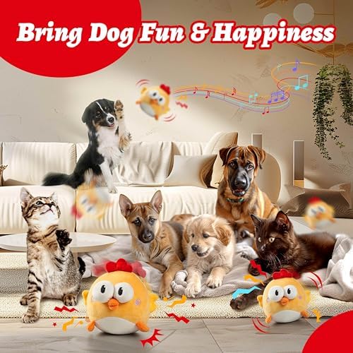 GUKCO Interactive Dog Toys, Moving Ball Toy with Jumping & Music(Chick) | Rechargeable Plush Toy for Small, Medium & Large Dogs to Keep Them Busy