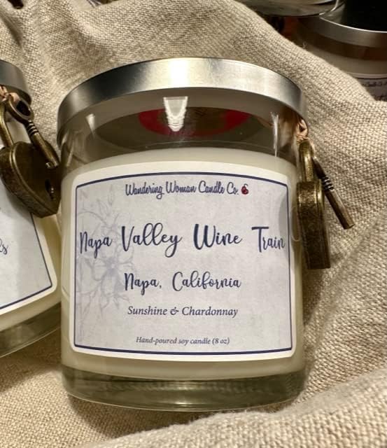 Wandering Woman Candle Company 8 oz Soy Wax Candle (Napa Valley Wine Train: Sunshine & Chardonnay)