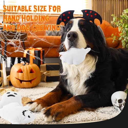 Civaner 24 Pcs Halloween Squeaky Dog Toys Bulk Ghost Stuffed Plush Toys for Dogs Interactive Teething Chew Plaything for Halloween Small Medium Large Pets Teething Cleaning and Training
