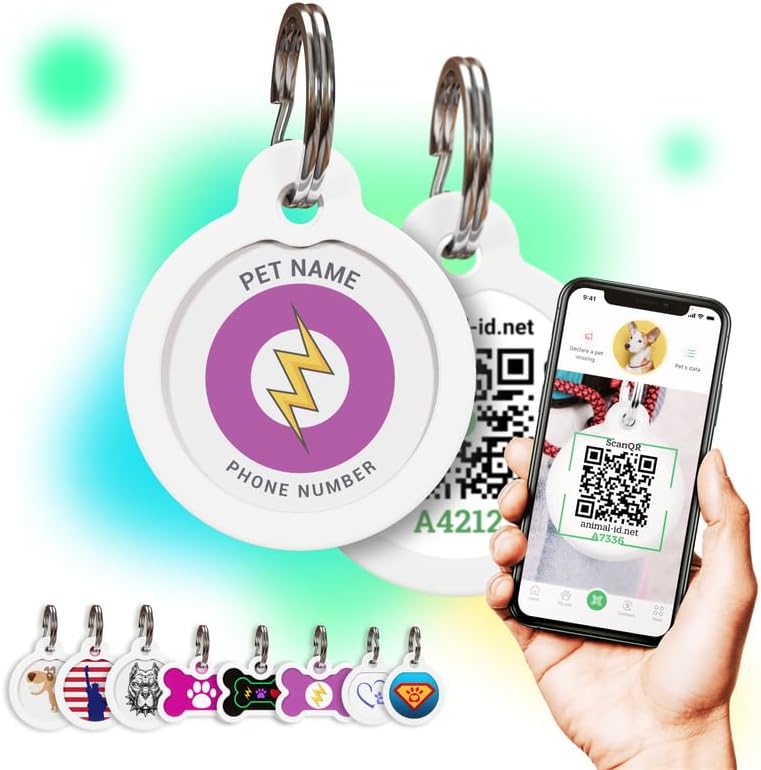 QR Code Dog Tag Personalized Pet Id Silent Cat Tags Engraved Name Plate with Online Profile («Flash»)