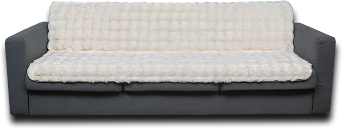 Dogs/Cats Bed Mats, Dog Pad Washable Removable Couch Cover with Anti-Slip Back, Plush Long Fur Mat, Perfect for Small, Medium and Large Dogs.(White-Bubble, 68"x82")