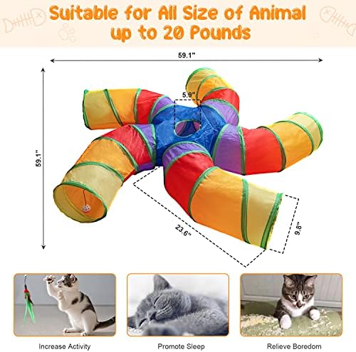 Depets Cat Tunnel for Indoor Cats, Large Collapsible Cat Tube Toys, 5-Way