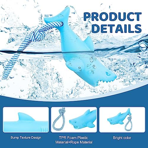 Floating Dog Chew Toy for Aggressive Chewers, Pool With Rope for Interactive Fetch & Play, Beach Set (Shark)