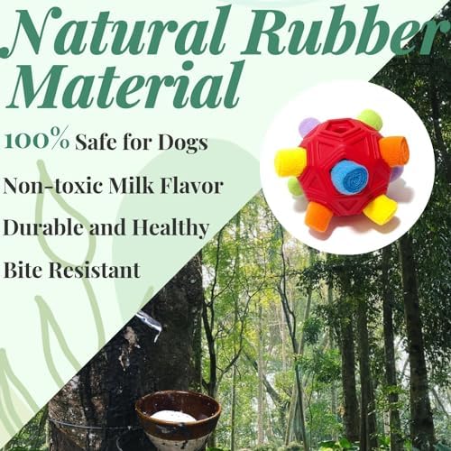 Interactive Snuffle Ball for Dog Toys Unbreakable Upgrade Ball Toy | Dog Puzzle Toys Foraging Snuffle Mat Puppy Dog Treat Dispenser Slow Feeder Toys for Small Medium Large Dog Red Rainbow