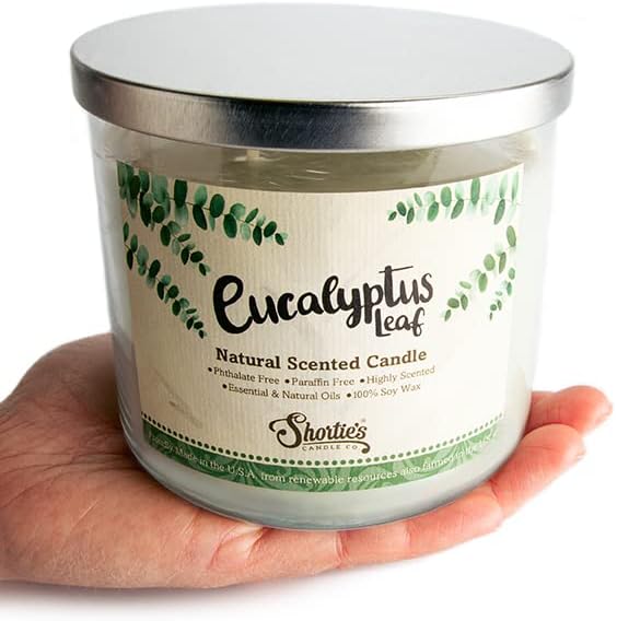 Eucalyptus Leaf Scented Natural 3 Wick Candle, Essential Fragrance Oils, 100% Soy, Phthalate & Paraben Free, Clean Burning, 14.5 Oz.